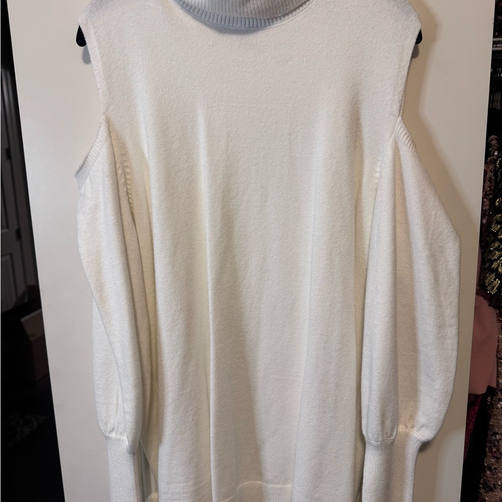 NWT- ELOQUII Women’s Plus Size- Cold Shoulder Elegant White Turtleneck Sweater - Picture 7 of 7